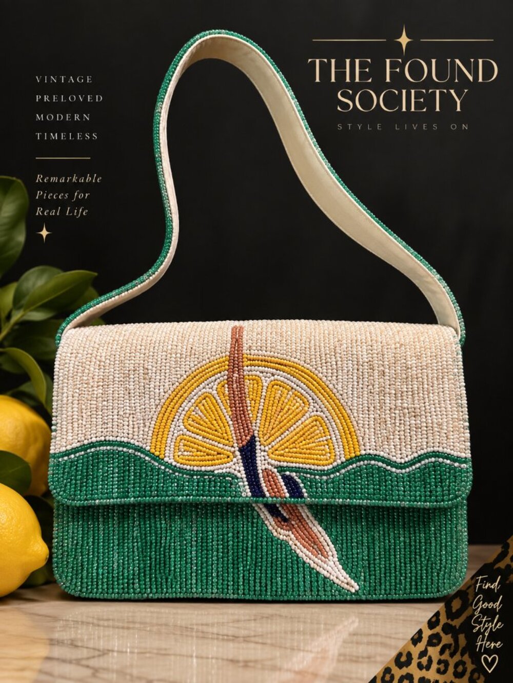 Handmade India Beaded Diver Lemon Shoulder Bag Green